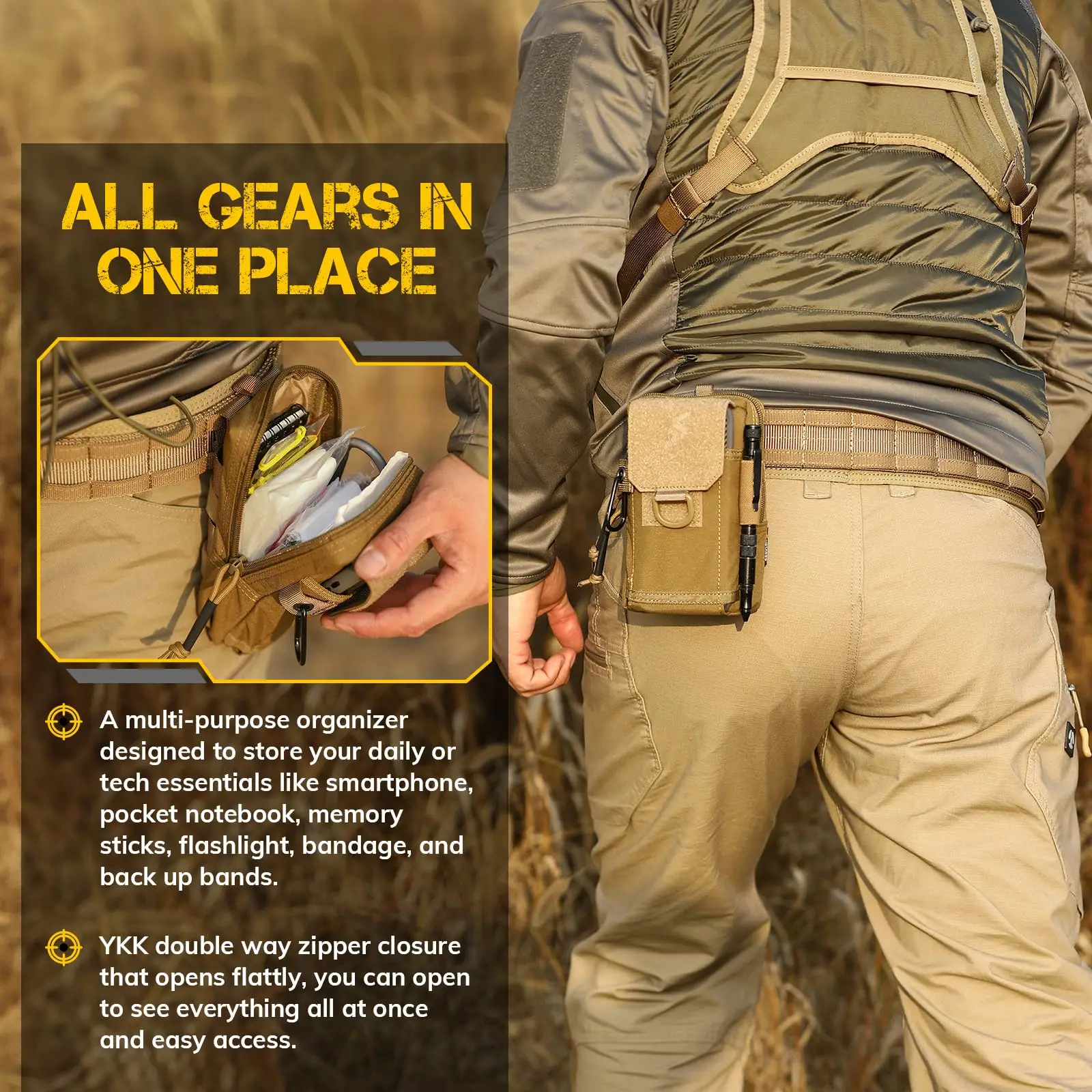 

Tactical EDC Pouch, Molle Shoulder Strap Attachment Bag Utility Gadget Organizer Pack Purse Mobile Phone, for Outdoor Hunting