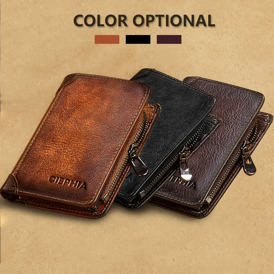Genuine Leather Wallets for Men Vintage Short Multi Function Business Purse RFID Blocking Zipper ID Credit Card Holder Money Bag