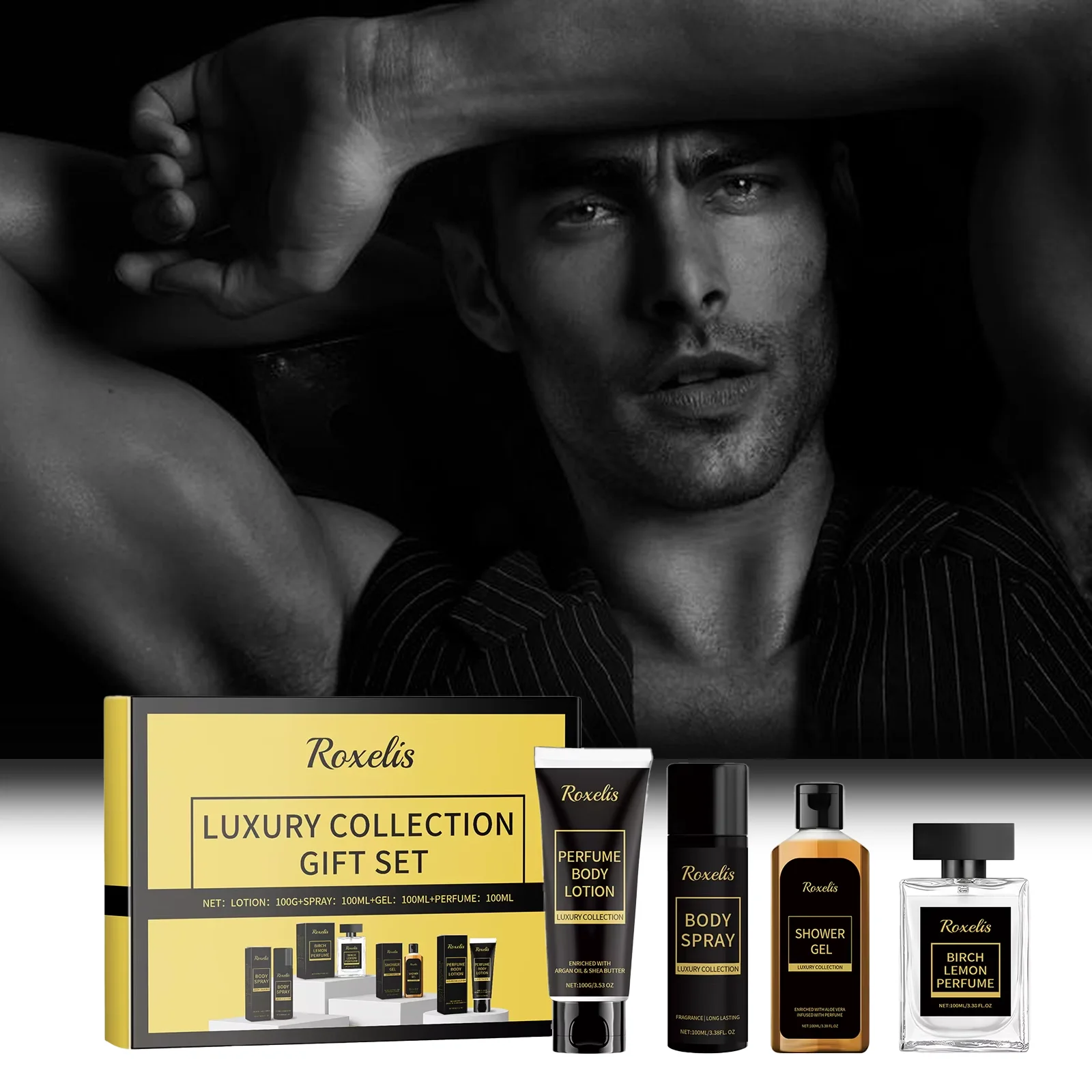 

Roxelis Men's Luxury Perfume Gift Set Charming Gentlemen Pheromone Scent Long-Lasting Fragrance with Body Wash Care Kit