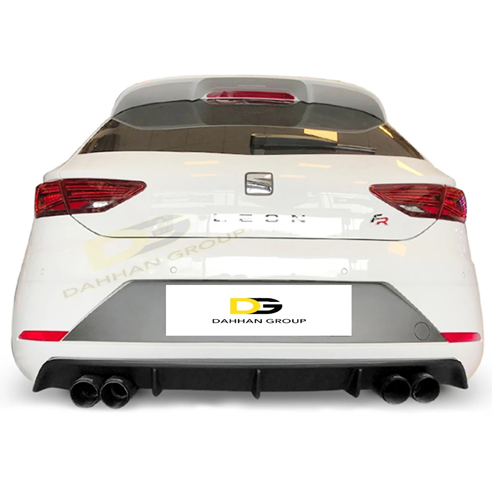 Seat Leon 2017 - 2020 Rear Diffuser Spoiler Wing Splitter Left + Right Double Exhaust Outputs Piano Gloss Black Surface Plastic