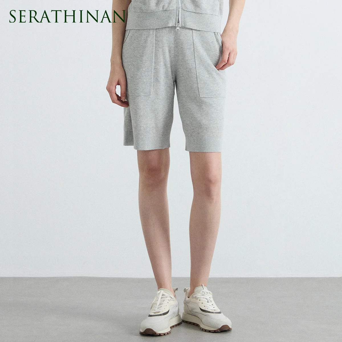 BL3611540 Luxury Silk Linen Knitted Shorts Women's Chic Sweatshorts High Grade Elastic Waist Loose Straight Short