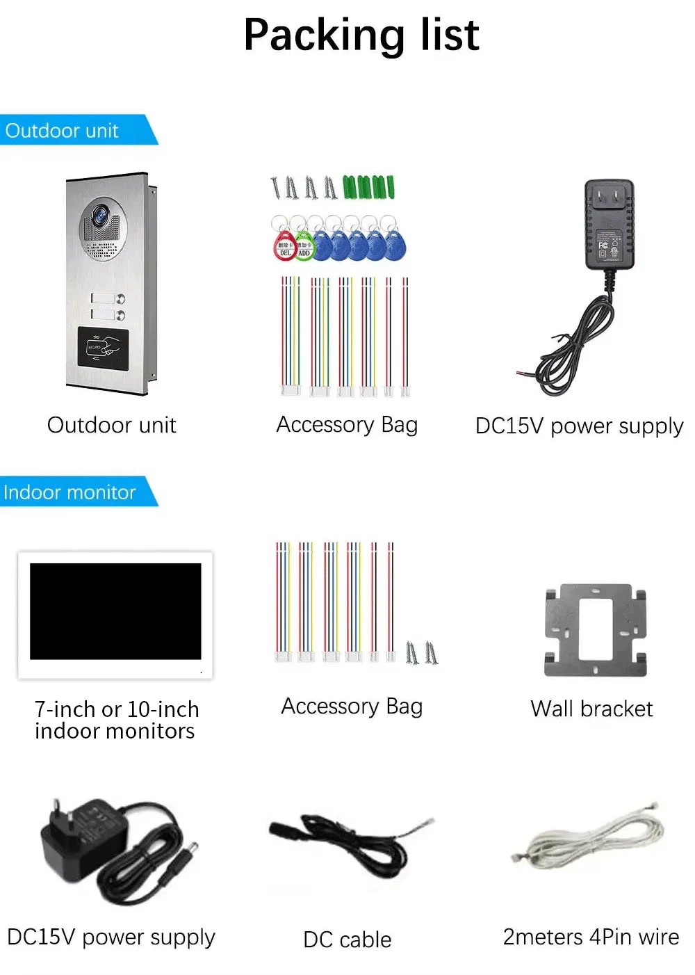 ANJIELO 1080P 3-وحدة شقة إنترفون جرس باب يتضمن شاشة عرض فيديو مع بطاقة RFID فتح 4 السلكية فيديو باب نظام الهاتف TUYA الذكية #6