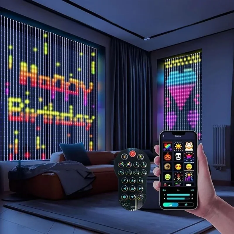 Rideau lumineux LED intelligent, contrôle par application, RGB, variable, motif musical, éclairage d'ambiance pour la maison, fête de vacances, décoration de noël
