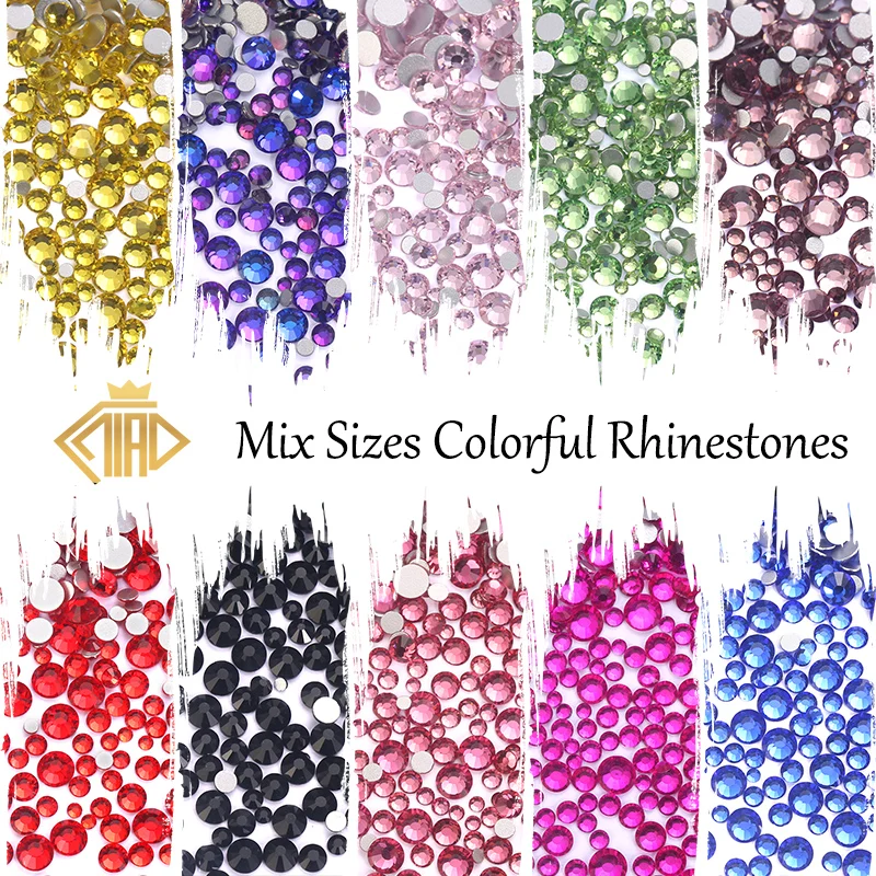 Mix Größen Bunte Strass Nicht Hotfix Kristall Glitter Strass Diamant Stein Nagel Edelsteine Flatback Strass Kunst Dekorationen