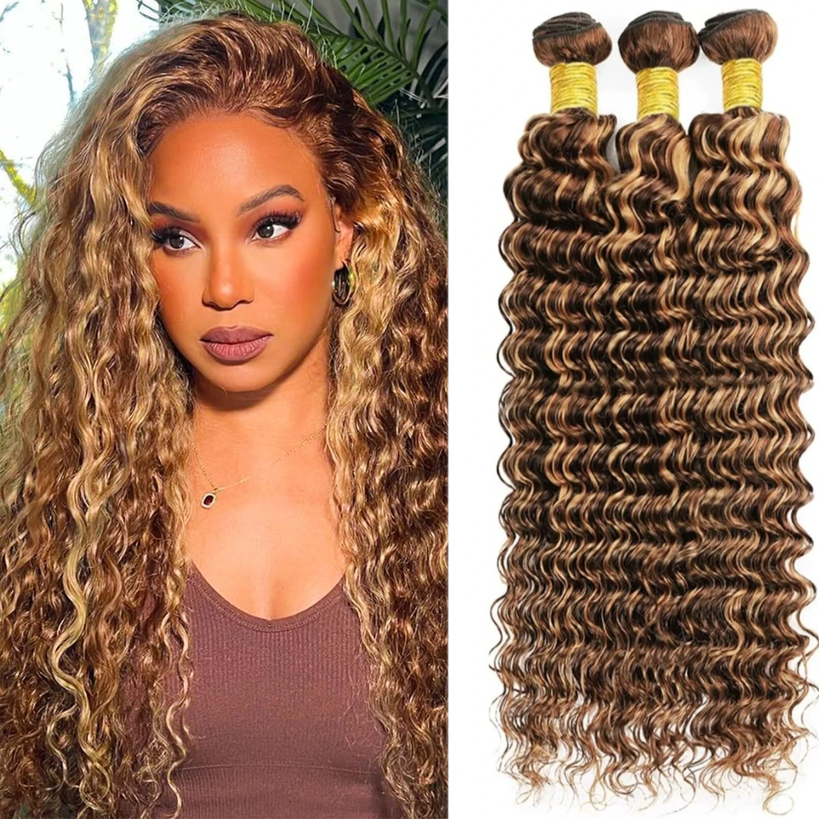 العسل شقراء تسليط الضوء على موجة عميقة 1 3 حزم 100% حزم الشعر البشري غير المجهزة البرازيلي عذراء نسج شعر مستعار بشري