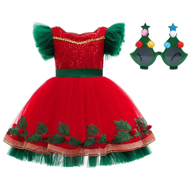 

Children's Christmas Clothes Girls Christmas Dress Red Baby New Year Dress Fashionable colorblock girls princess dress