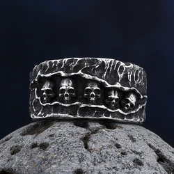 2023 New Gothic Retro Men Skull Ring 316L Stainless Steel Rings For Men Party Punk Biker Jewelry Boyfriend Gifts Male Bijoux