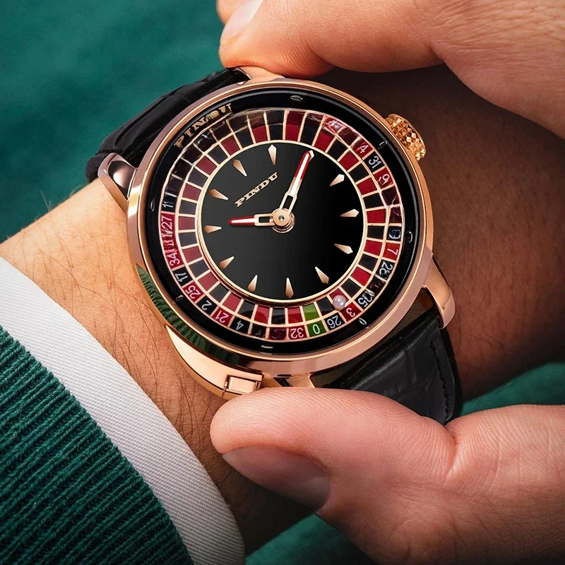 PINDU Horloge Topmerk Luxe Verbeterde Versie Knop Roulette heren Mechanisch Horloge Roestvrij Staal NH35A Saffierglas Horloge - afbeelding 2
