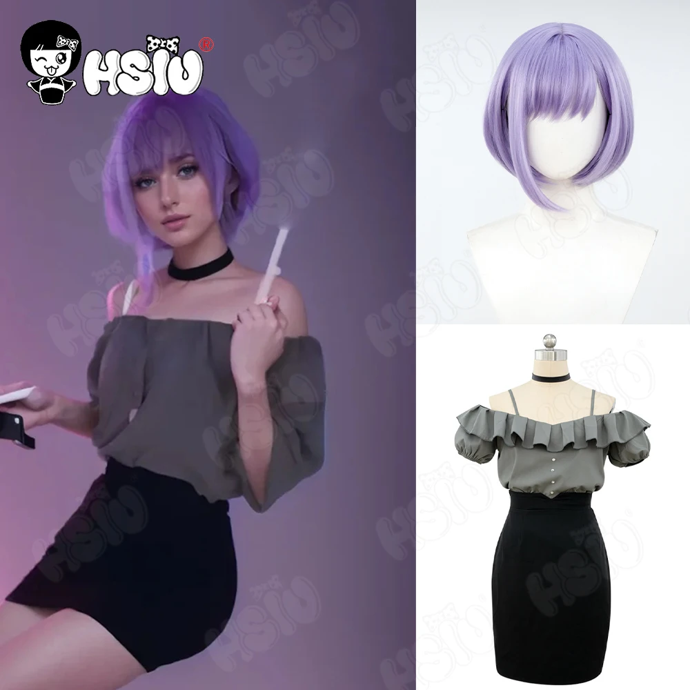 

Yutenji Nyamu Cosplay Wig Costumes Fiber synthetic wig「HSIU 」30CM Grey purple short Wig Anime BanG Dream! Cosplay Clothing Wig