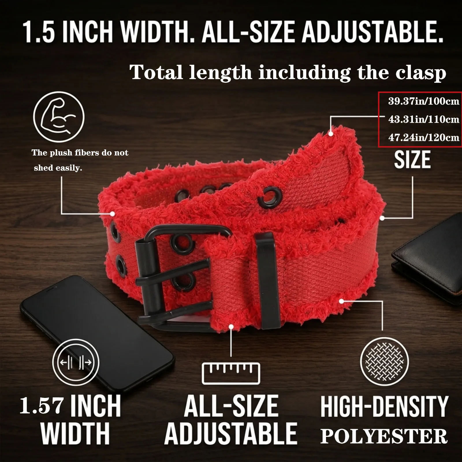 Stylish Raw-Edge Belt Featuring Metal Eyelets and an Iron Buckle Eye-Catching Red Design Minimalist Solid-Color Belt for Women