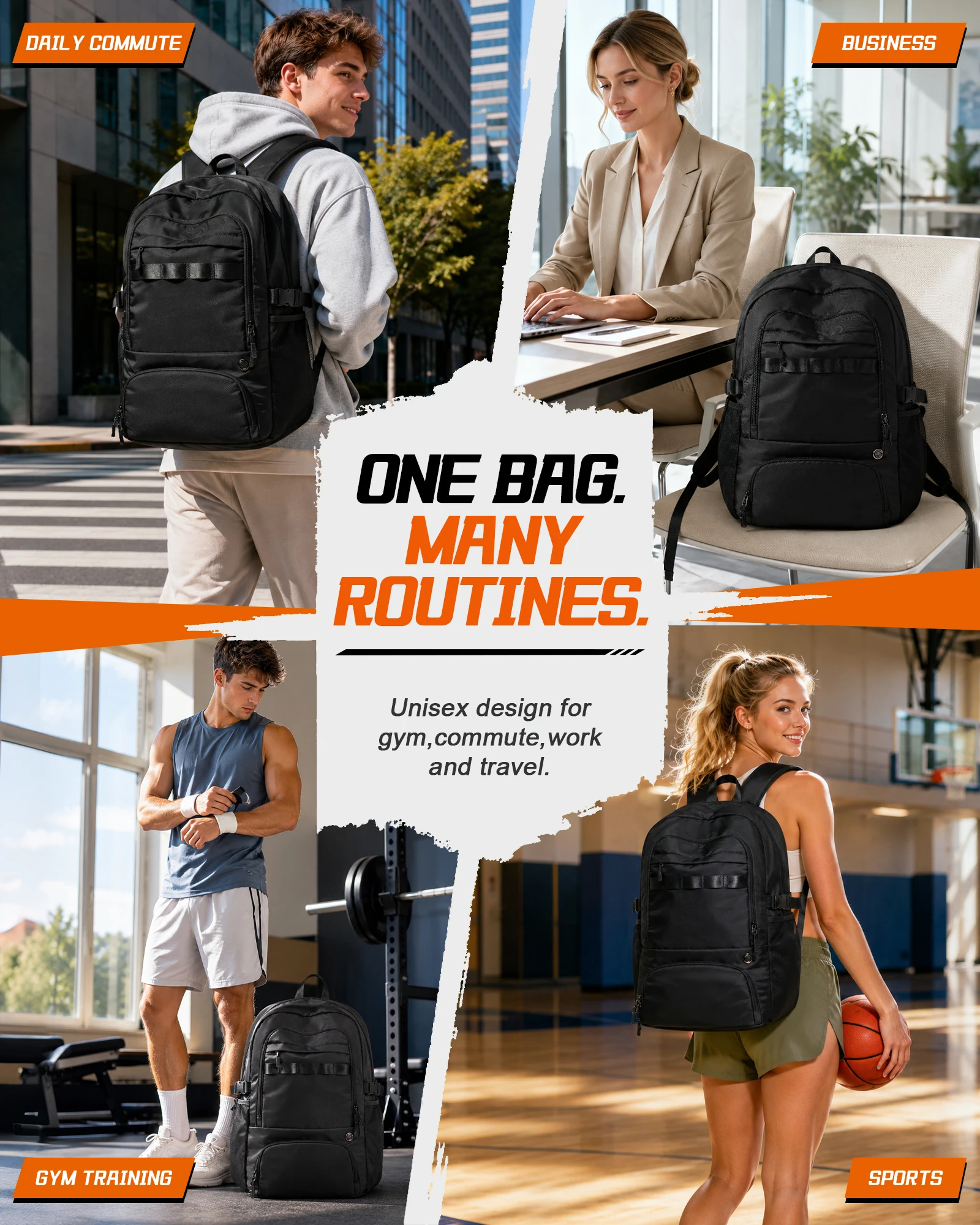 Großer Basketball-Rucksack, Fußballtasche mit Ballfach und Schuhfach, Sportrucksack mit Tasche für Wasserflaschen – Detail 8