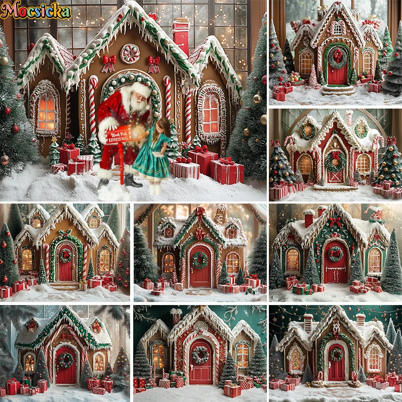 Mocsicka Xmas Gingerbread Winter Backdrops Kids Baby Photorgaphy Decors Child Adult Christmas Photocall Snowy House Backgrounds