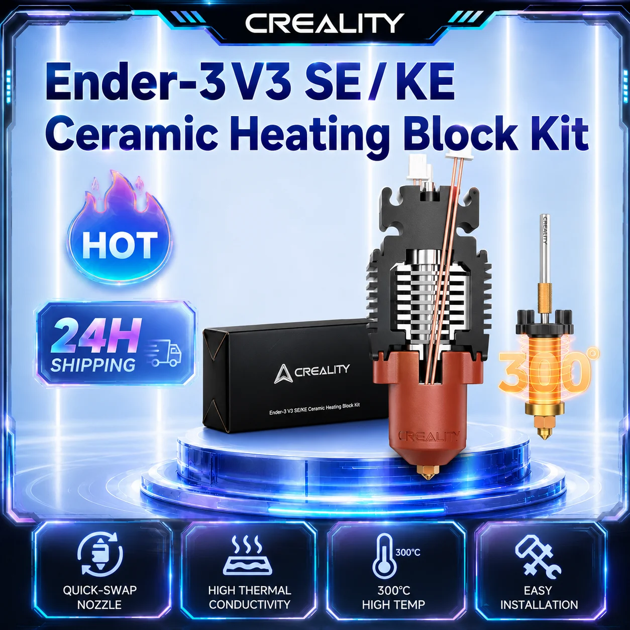 

Creality Ender 3 V3 SE /V3 KE Ceramic Heating Block Kit Quick-swap Nozzle Upgrade Hotend Kit 300℃ Temperature 600mm/s High-Speed