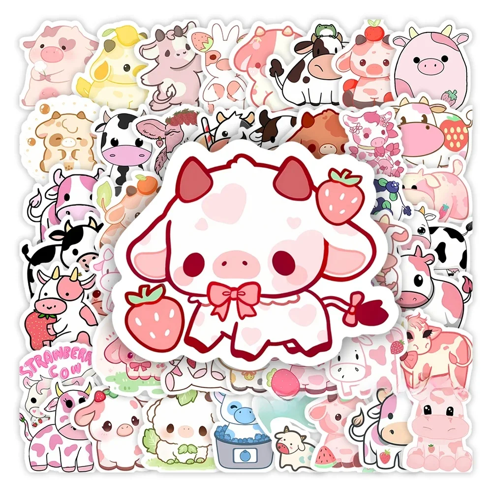 Cute Cartoon różowa krowa naklejki zwierząt DIY zabawki dla dzieci prezent dekoracyjna naklejka na album do scrapbookingu laptop telefon butelka na bagaż wodoodporna — zdjęcie 2