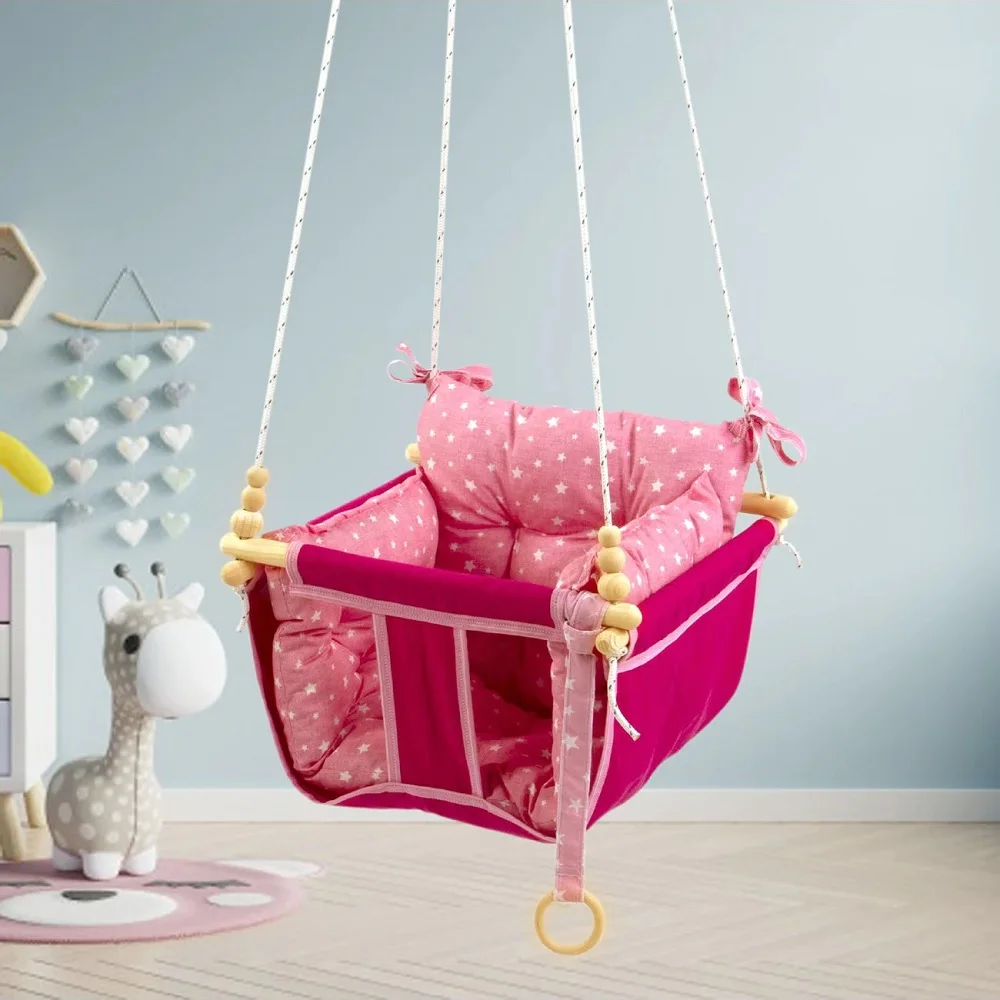 子供用ハンモック,屋内スイングベッド,小さなバスケット付きの木製のおもちゃ