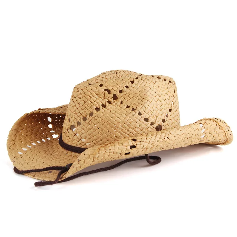 Unisex kobiety mężczyźni Retro drążą oddychające szerokie zawijane rondo słońce ochrony przeciwsłonecznej czapka z daszkiem plaża Cowboy Cowgirl Western Hat — zdjęcie 2