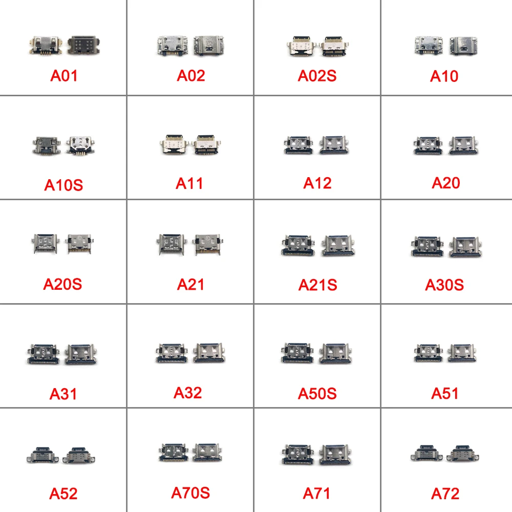 삼성 A01 A02 A02S A11 A10 A10S A12 A20 A20S A21 A21S A30S A50S A31 A71 A32 A51S A52 A70S 용 충전기 USB 충전 포트, 100 개 