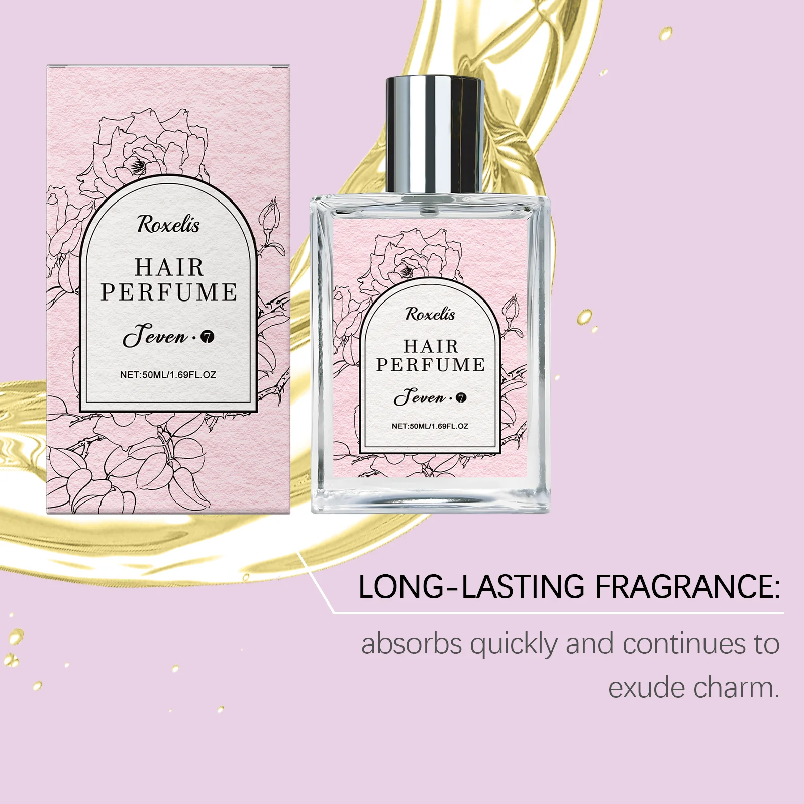 Roxelis 50ml Profumo per capelli alla rosa Fragranza floreale duratura Signora affascinante Capelli rinfrescanti per il corpo Profumo elegante per appuntamenti glamour