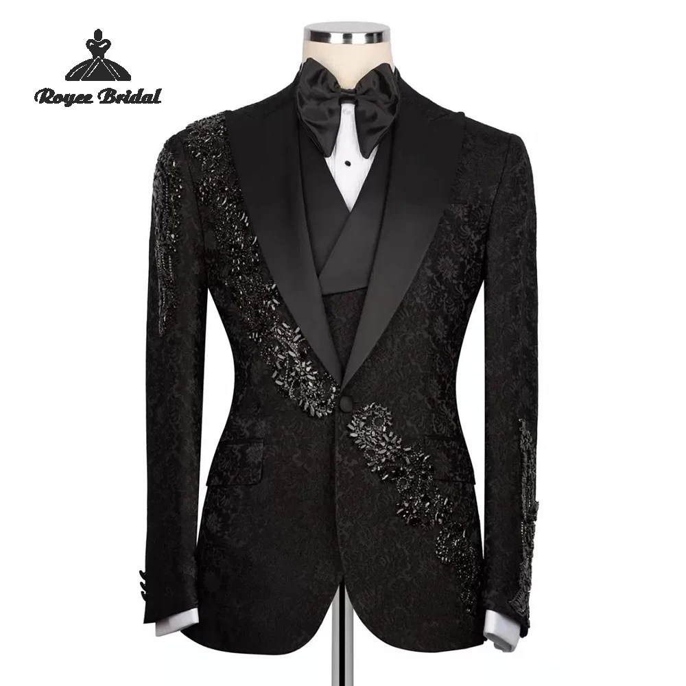 بدلة زفاف رجالية فاخرة من قماش الجاكار مكونة من ثلاث قطع 2026 بدلة سهرة للأعمال واحدة الصدر مخصصة trajes para hombre #1