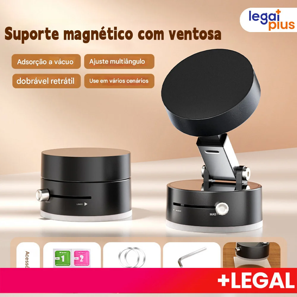 Suporte Magnético Carro com Vácuo: Fixação Forte, Universal Celular e Ajuste 360° Prático!