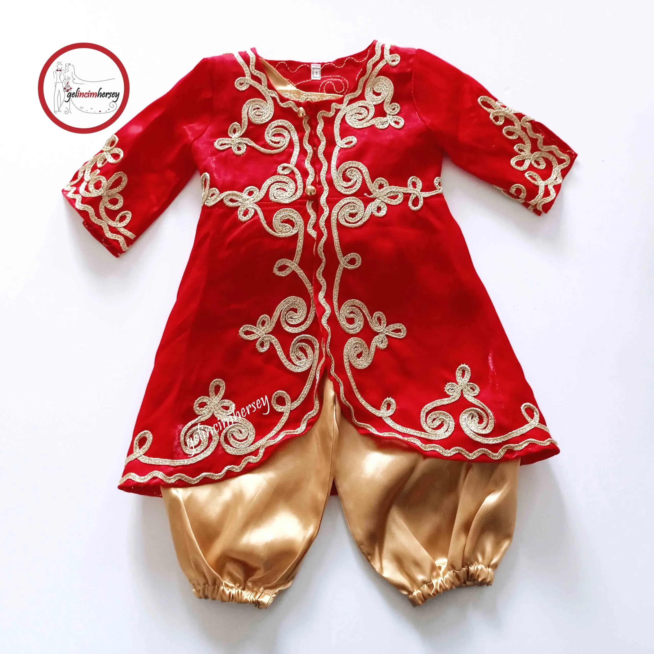 Baby Girl Mevlid Kaftan Ottoman Historical Circumcision Set Claret Red Velvet Embroidered Satin Bindallı Costume