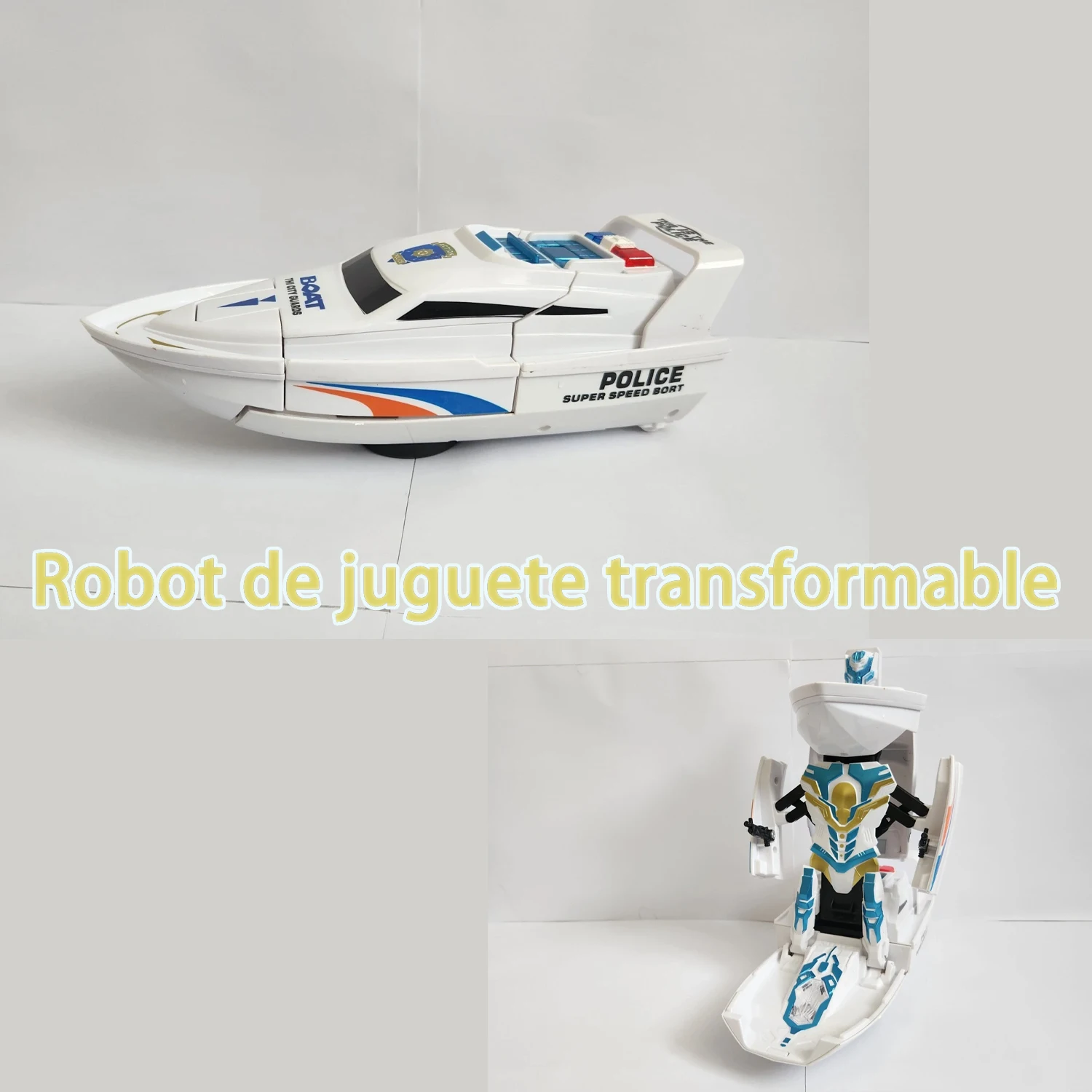 قارب شرطة سريع وروبوت قابل للتحويل مع حركة وأضواء ومؤثرات صوتية: روبوت شرطة، هدية عيد ميلاد مثالية للطفل. #3
