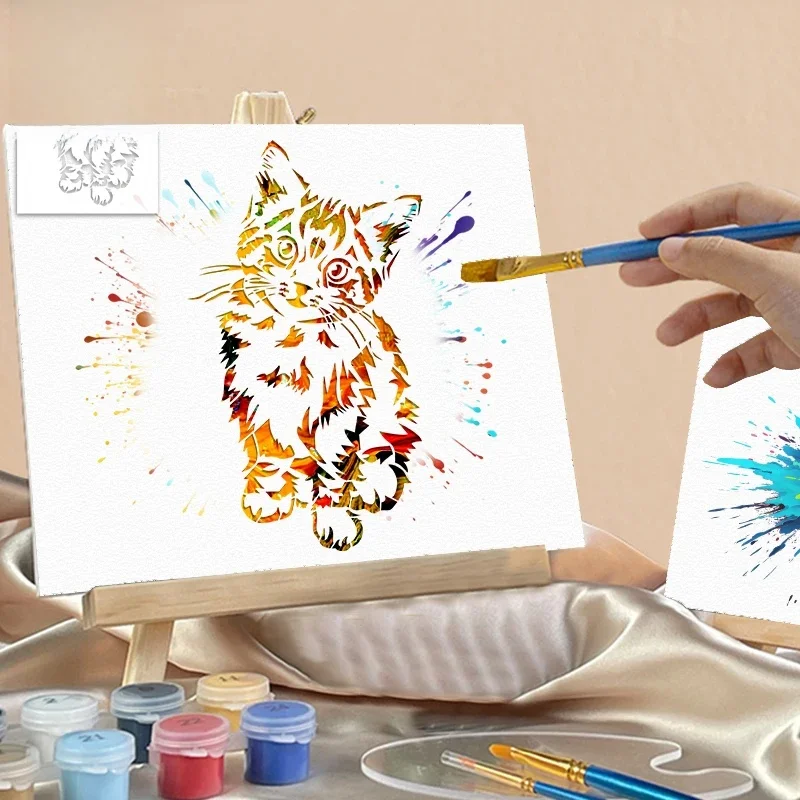 YOMDID 1pc beau chat dessin pochoir creux réutilisable bricolage motif Animal Graffiti aérographe modèle artisanal décoratif fait à la main