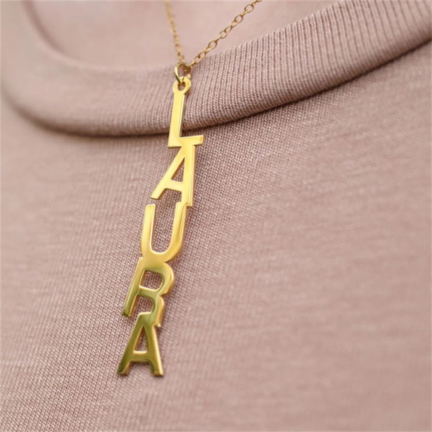 Custom Block Name Drop Necklace Personalized Stainless Steel Gold Plated Pendant Customized  Nameplate Choker For Women Jewelry