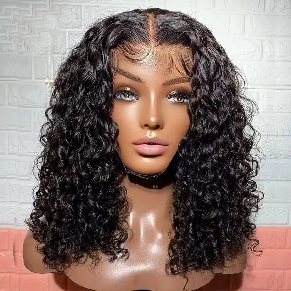 

13x4 Lace Curly Frontal Bob Wig Pre Plucked 4x4 Human Hair Wigs Brazilian Remy Deep Wave Short Bob Wig For Women 14 Inch