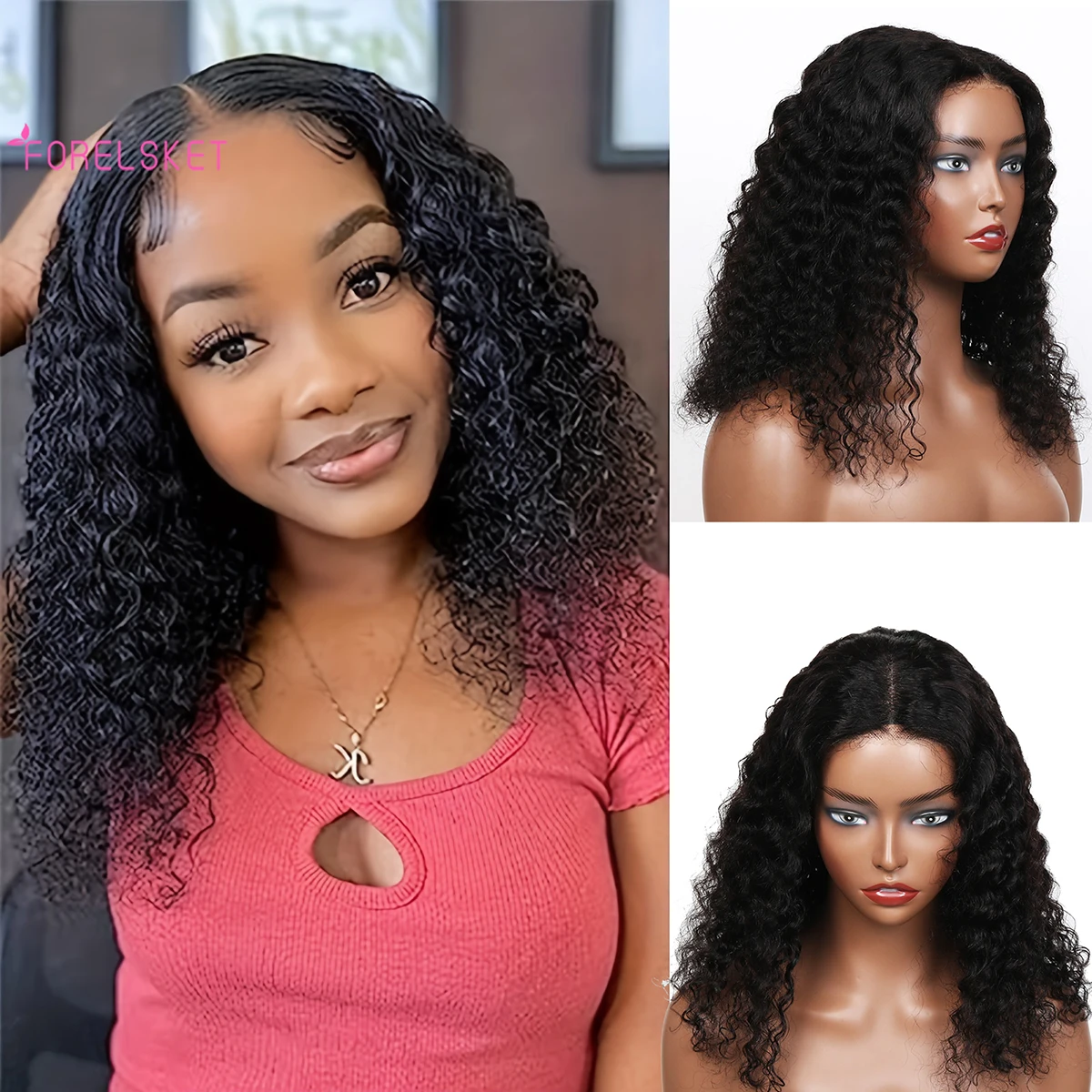 Peruca perucas lace front sem glueless, cabelo encaracolado natural, pré-arrancado, 8x5, para mulheres negras