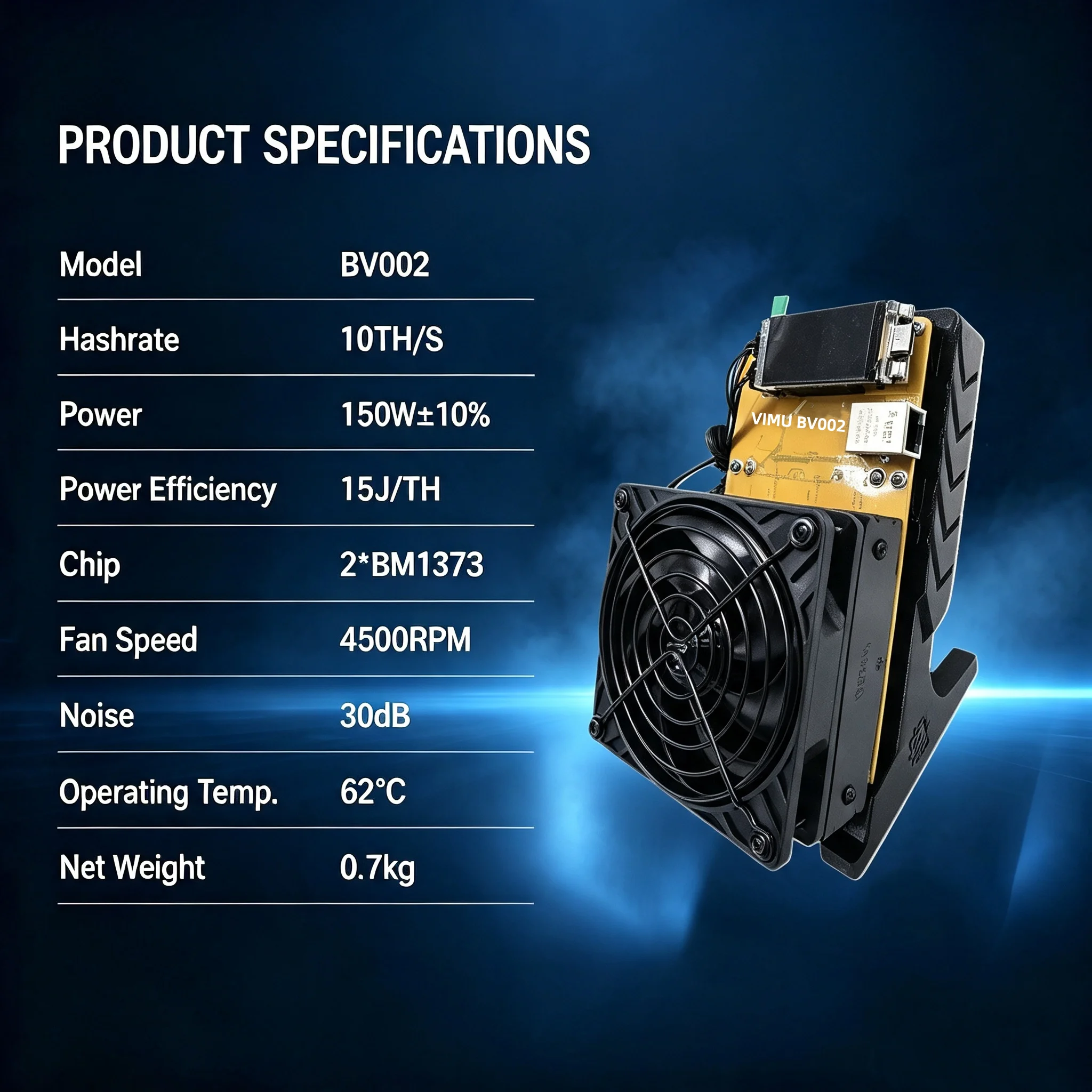 BV002 10TH/s BTC Bitcoin Miner BM1373 ASIC Solo Mining Machine, SHA-256 Algorithm, 15J/TH Energy Efficiency Quiet Home Miner
