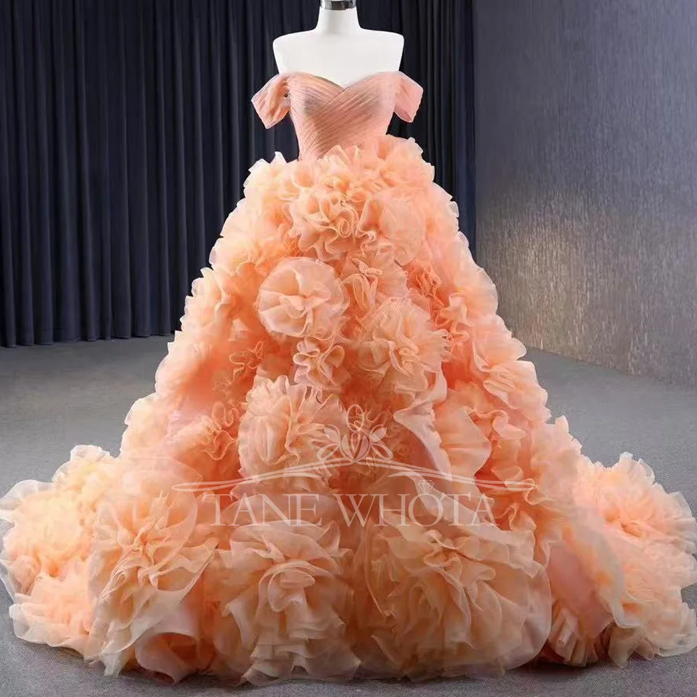 

Flower Evening Dresses 2025 New Arrival Off The Shoulder Lace Up Back Long Prom Party Dress
