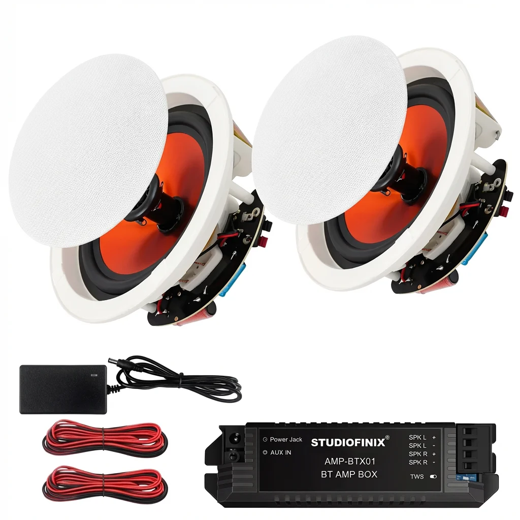 

STUDIOFINIX 6.5 Inch Bluetooth Ceiling Speaker 300W Max Power for Kitchen Living Room Study Room Basement and Covered Patio 2PCS