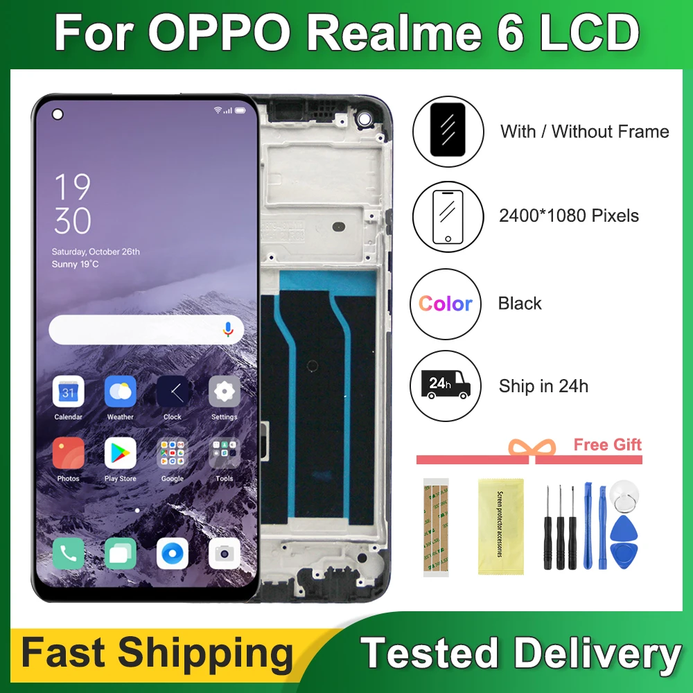 

Дисплей 6,5 дюйма для OPPO Realme 6 LCD RMX2001, дисплей с рамкой, для замены ЖК-дисплея Realme6