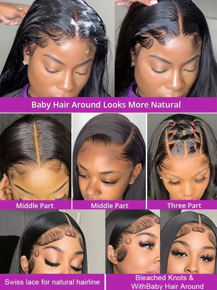 13x4 Прямой парик фронта шнурка 250% Плотность 13x6 Hd Прозрачный бразильский 30 40-дюймовый парик человеческих волос для женщин Парик фронтальной части шнурка