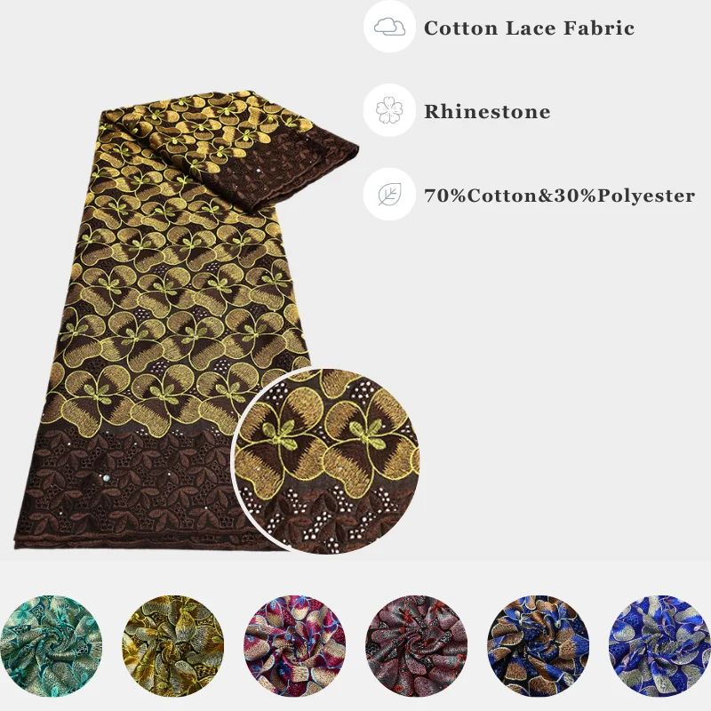 

African Cotton Swiss Lace Fabric Four Leaf Clover Embroidery and Rhinestones Designed for Luxury Evening Gowns and Bridal Wear