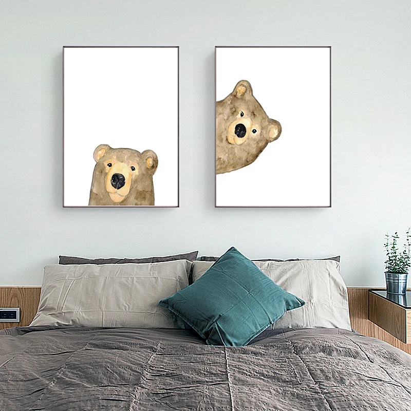 Watercolor Funny Bear Peeking Poster Print Canvas Painting Cute Pet Wall Art Nursery Baby Room Home Decoration Cuadros Gifts