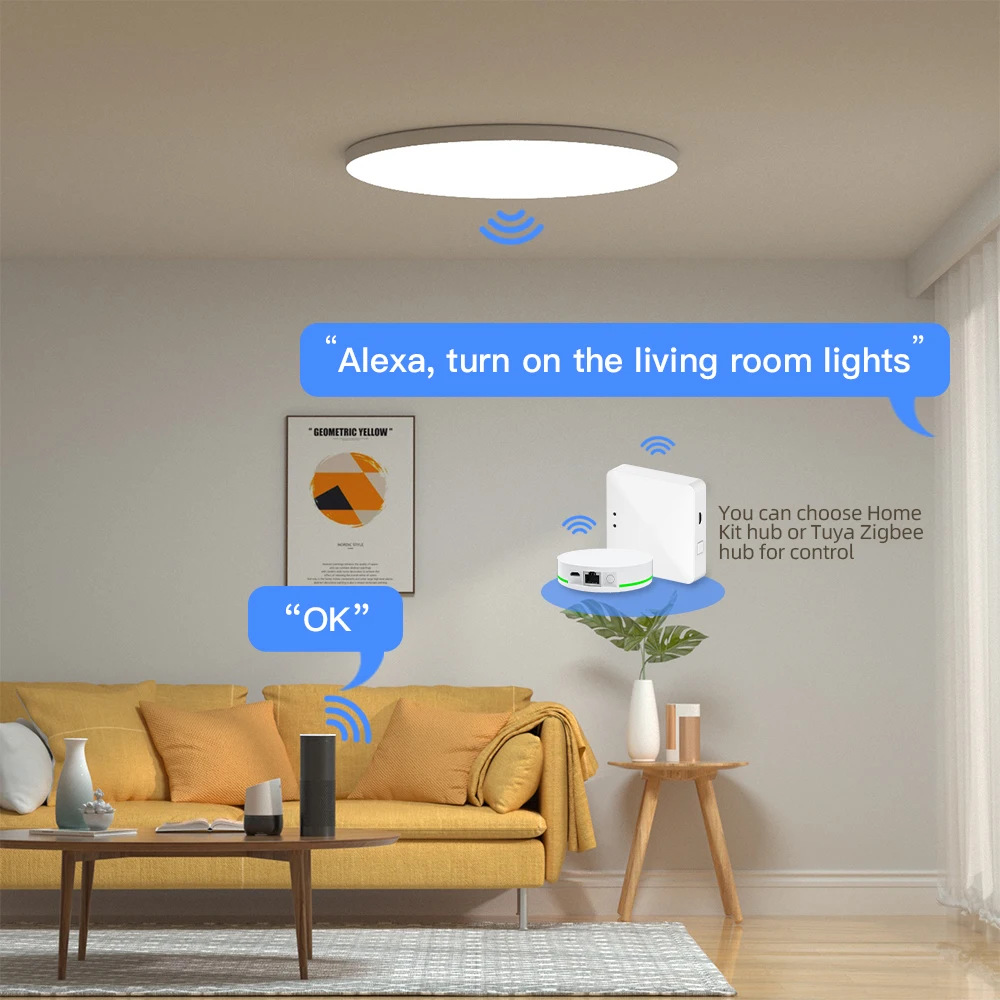 Plafonnier LED TUYA Zigbee 24W à intensité variable, éclairage de salle de bain ultramince, montage en Surface, compatible avec Alexa et Google Home