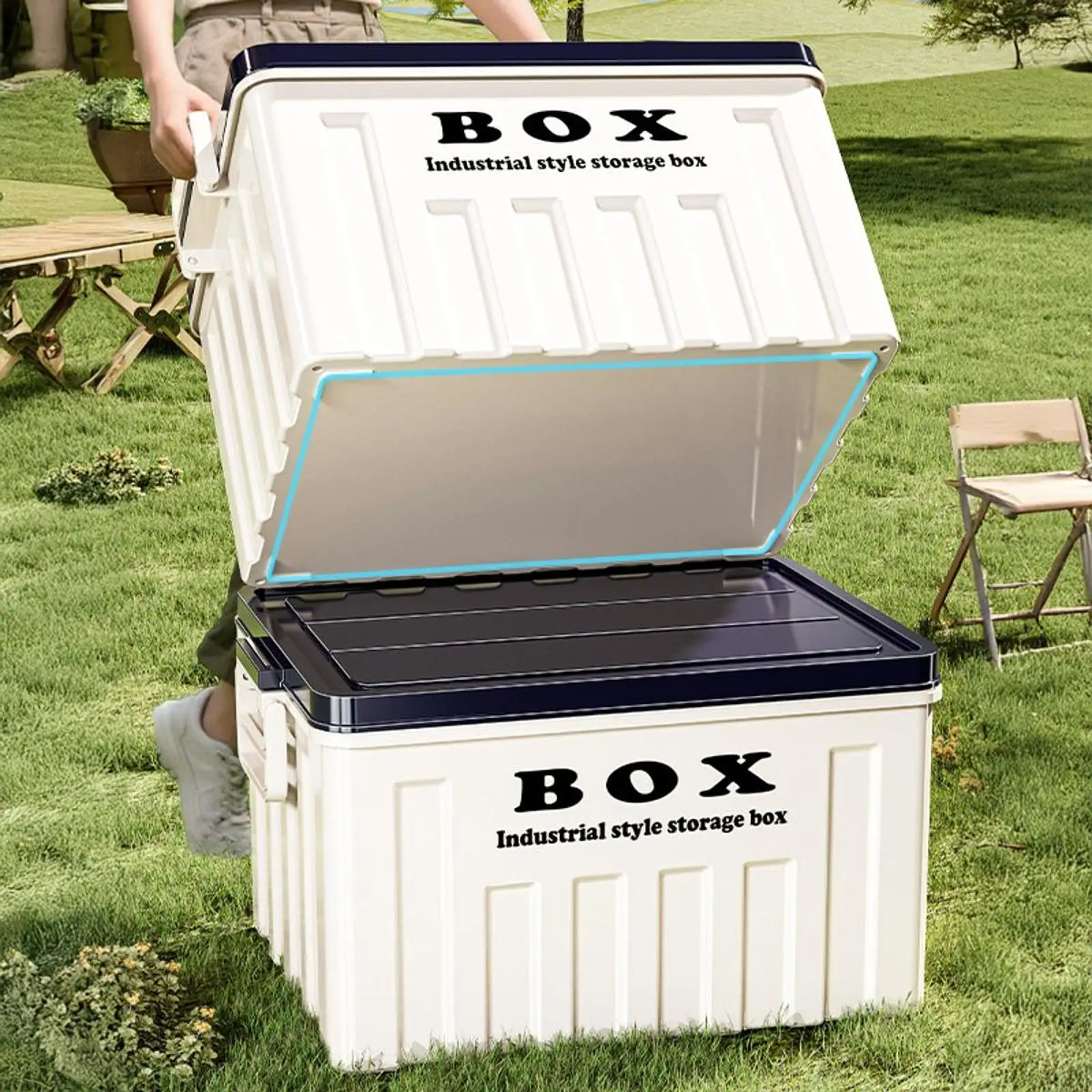 Stackable Lidded Storage Bin Utility Crate with Handles Tote Storage Box for Snack Organizing Backpacking Traveling 34x25x19.5cm