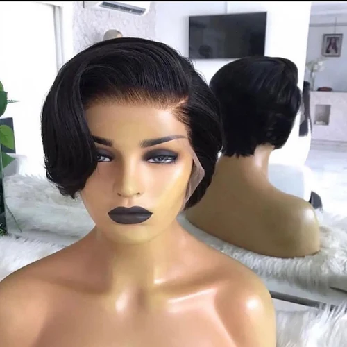 Pelucas de corte Pixie cabello humano 13x4 HD pelucas delanteras de encaje peluca Bob corto pelucas de cabello humano liso brasileño 200 de densidad negro para mujeres