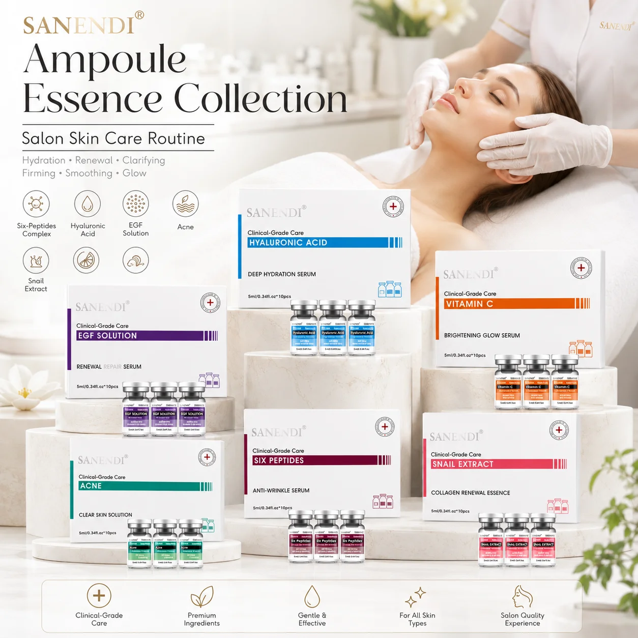 Six Peptide Ampoule Hyaluronic Acid Serum for Face Dr.Pen EGF Acne Solution Snail Extract Moisturizing Skin Care Korean 10pcs