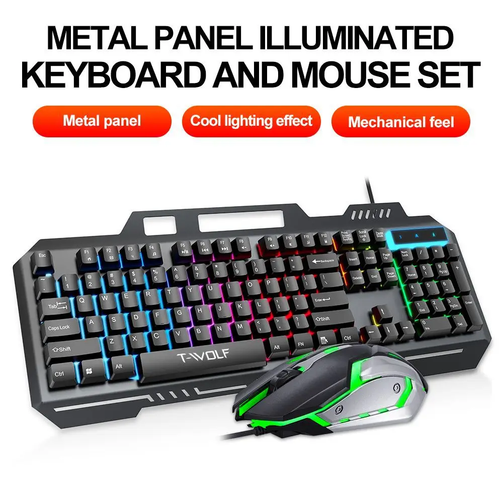 Gaming Keyboard Mouse Kit Gamer Keyboard Mouse Combos Metal Panel Phone Holder 100% Layout USB Wired Backlight E-Sports TF600