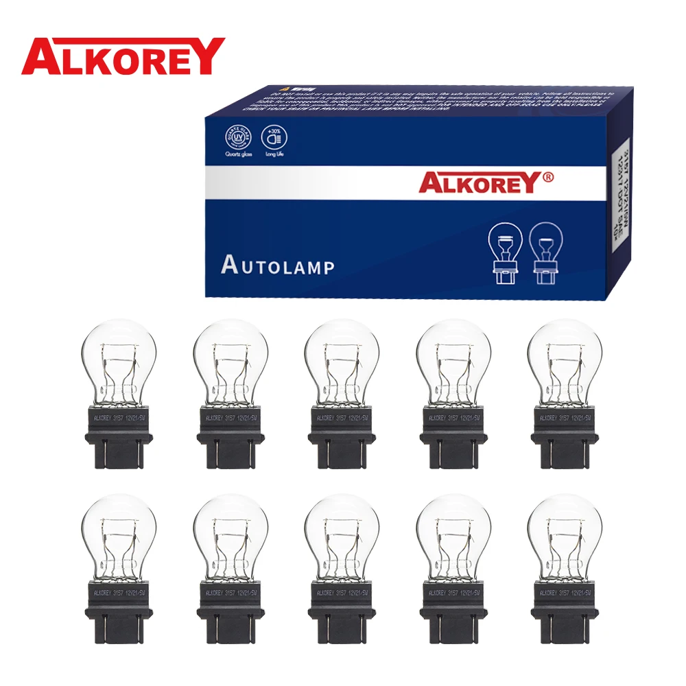 Alkorey-bombilla de señal de giro externa para coche, lámpara halógena de freno, luz trasera blanca ámbar, 3156, 3157, T25, 12V, 21/5W, 10 Uds.