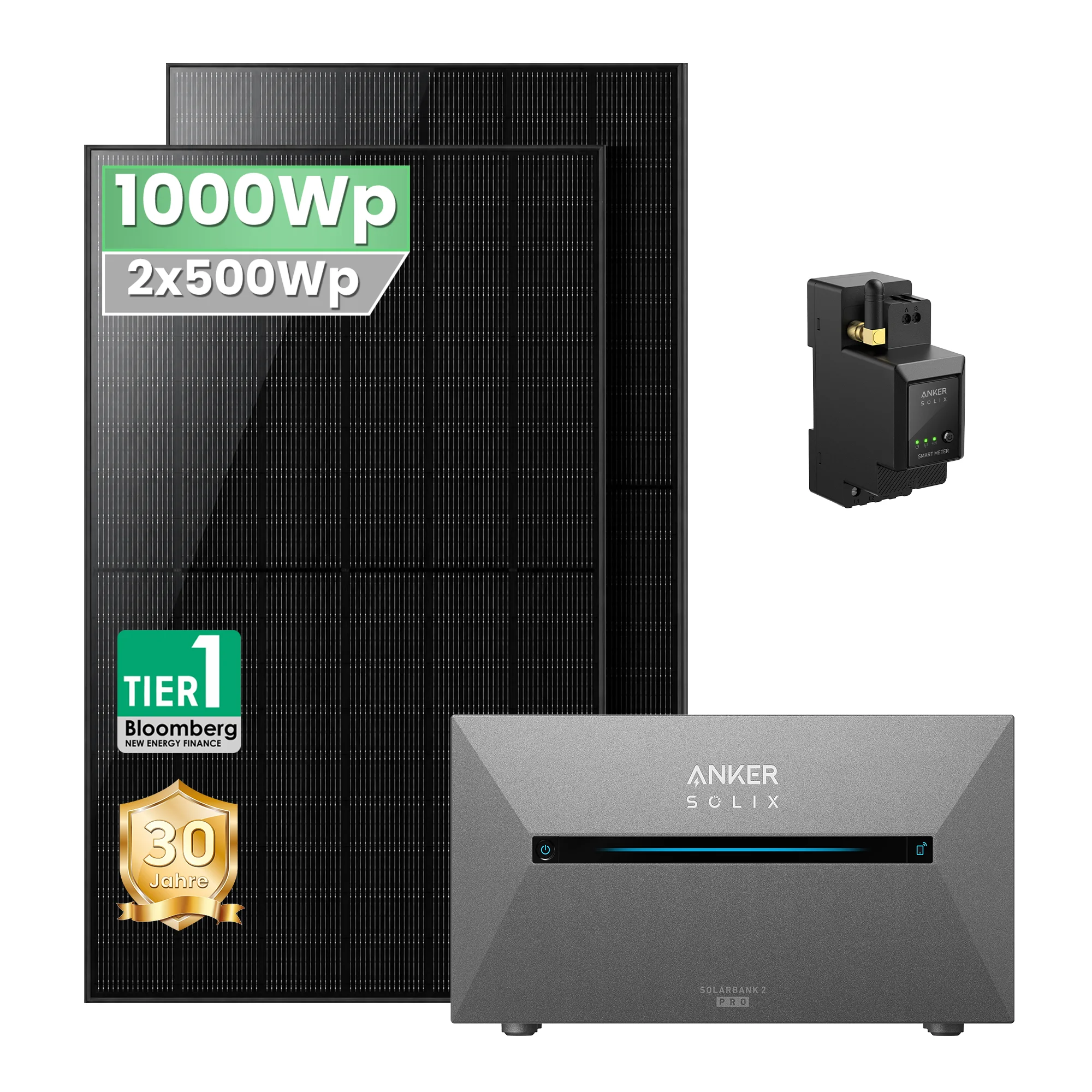 2×500W balcony power plant with storage Anker SOLIX E1600 Pro 2 + 1 Smart Meter