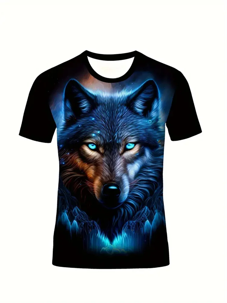 Men's 3D Wolf Print T-Shirt Casual Round Neck Short Sleeve Shirt Breathable and Comfortable Fabric Men's Street Outdoor Clothing image 2