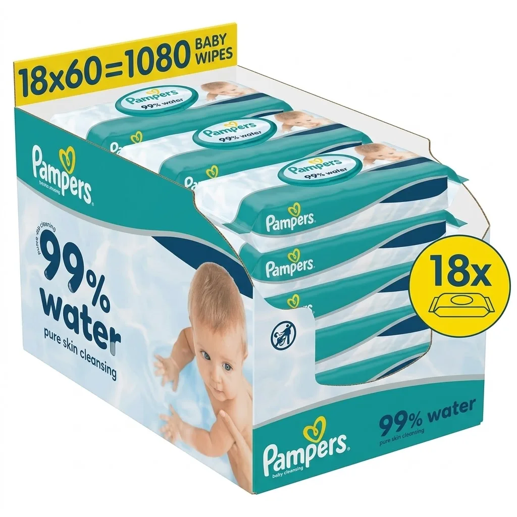 Pampers Aqua 99% wody chusteczki nawilżane 18x60szt  z Polski za $28 / ~106zł