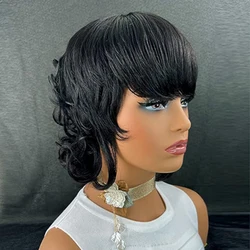 Short Pixie Wigs for Black Women Short Black Curly Pixie Wigs Synthetic Hair Wigs for Black Women Natural Wavy Black Pixie Cut W