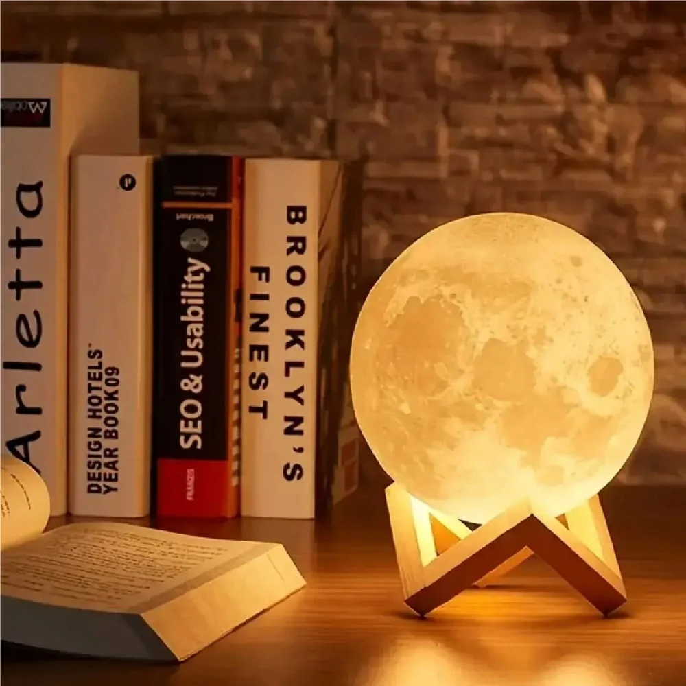 

1PC 12cm/4.7in Led Moon Night Light,Battery Powered Warm White 3D Printing Atmosphere Decoration Lights For Room&Gifts