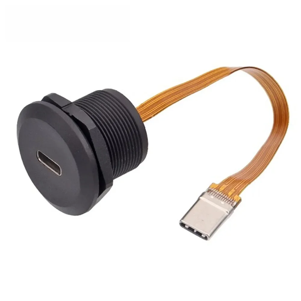 1szt Okrągły panel do montażu panelowego USB typu C 3.1 żeński na męski PFC Płaski kabel Typ-C 3.1 Przemysłowe gwintowane złącze ładowania — zdjęcie 2