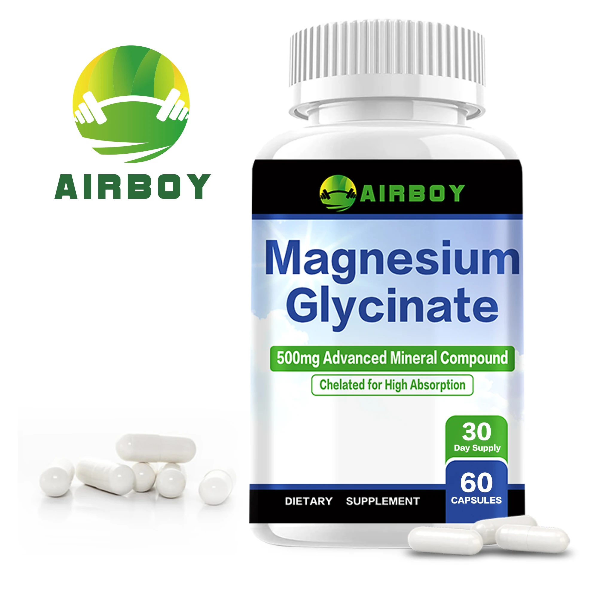 Magnesium Glycinate 500mg - Helps with Stress, Muscle, Sleep, Joints, Bones, Immune and Cardiovascular Health - 60 Capsules